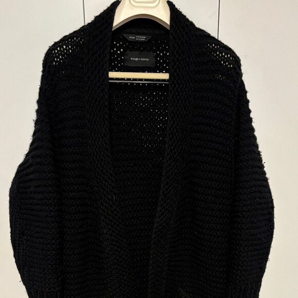 Wings + Horns Peruvian Black Wool Handknit Cardigan/ Sweater XS-S - Picture 3 of 12
